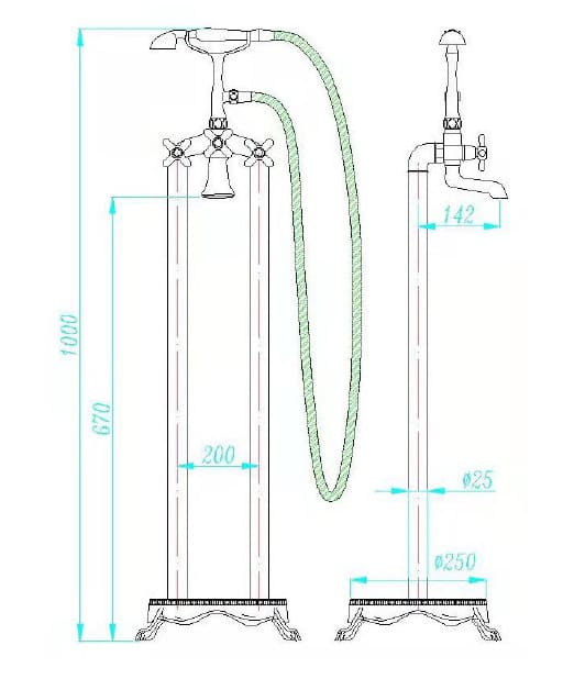 Bản vẽ kỹ thuật Sen bồn tắm đặt sàn Clara CF-45358b