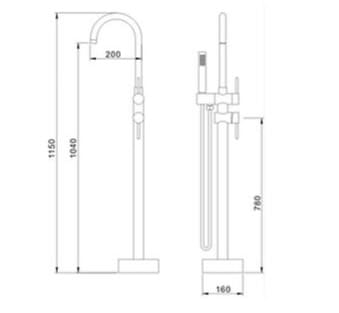 Bản vẽ kỹ thuật Sen bồn tắm đặt sàn Clara CF-45358b