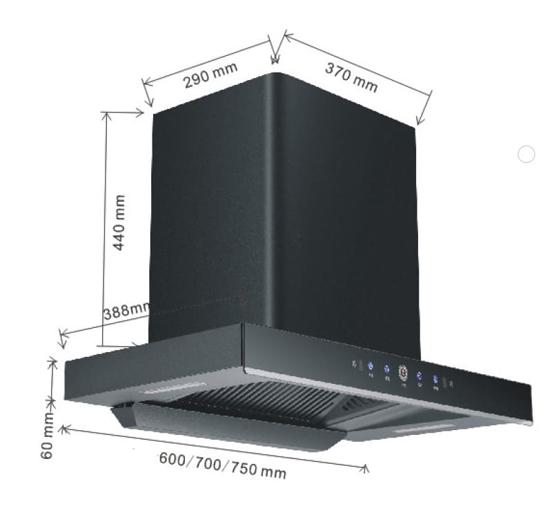 Bản vẽ kỹ thuật máy hút mùi chữ T Sevilla SV-BT70