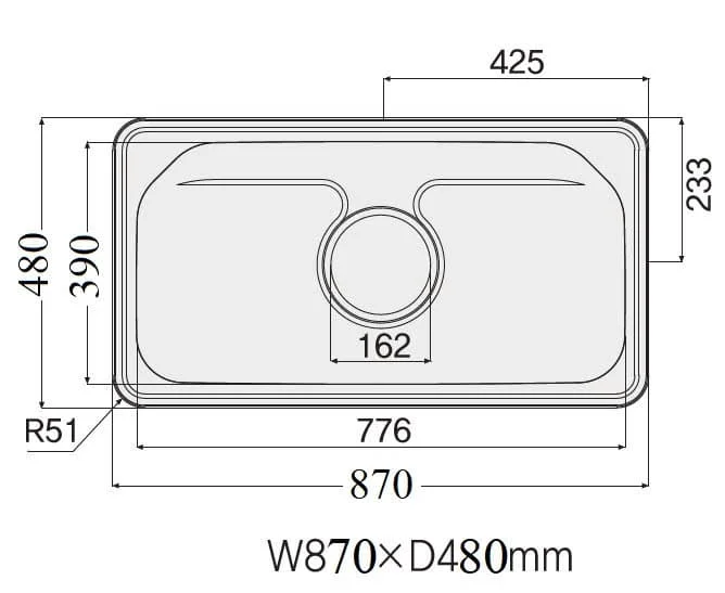 Bản vẽ kỹ thuật chậu rửa bát 1 hố Hàn quốc HADO JSF 870