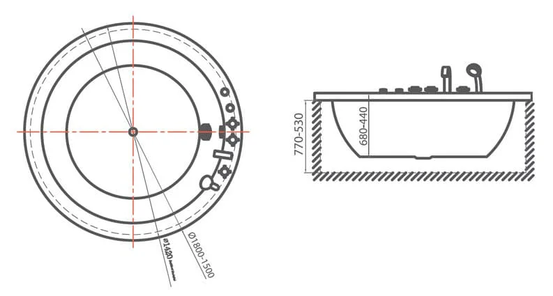 Bản vẽ kỹ thuật bồn tắm đặt sàn đá nhân tạo Clara CBT-130 1.7m