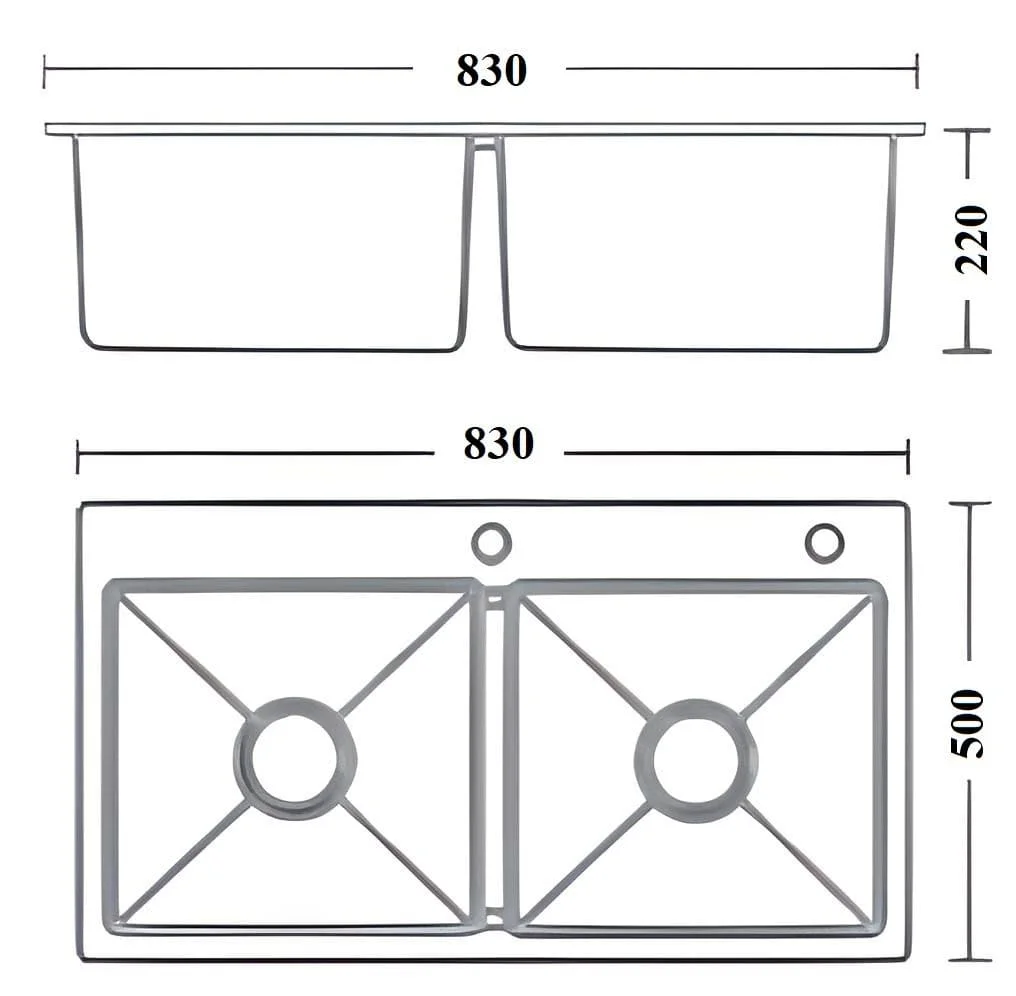 Bản vẽ kỹ thuật chậu rửa bát 2 hố Sơn Hà Xanh SHG 8350C