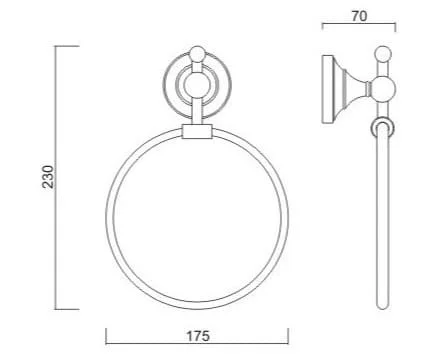 Bản vẽ kỹ thuật vòng treo khăn mạ vàng CLARA CA19-3