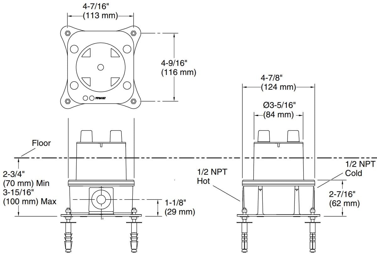 Bản vẽ van đặt sàn Kallista P32715