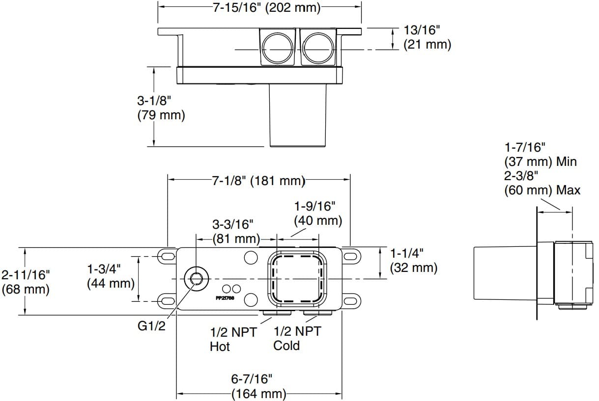 Bản vẽ van âm tường Kallista P32716