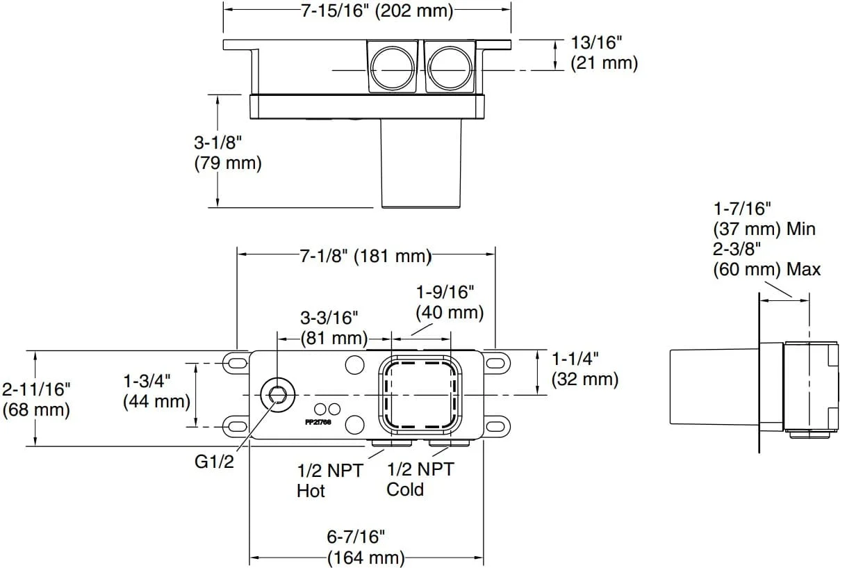 Bản vẽ van âm tường Kallista P32716