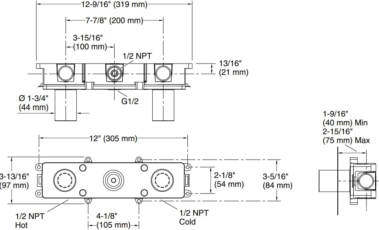 Bản vẽ van âm tường Kallista P32717