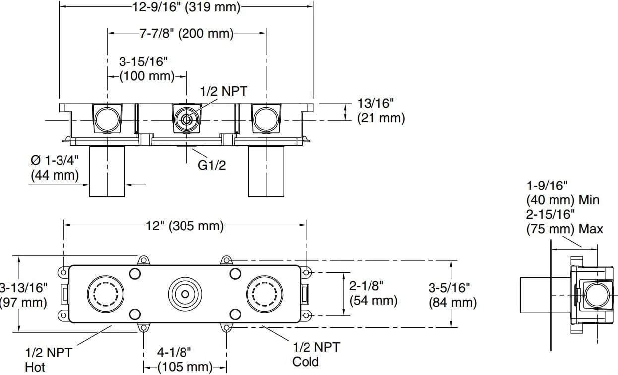 Bản vẽ van âm tường Kallista P32717