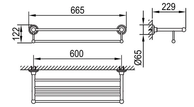 Bản vẽ kỹ thuật thanh treo khăn 2 tầng mạ vàng CLARA CA19-8C