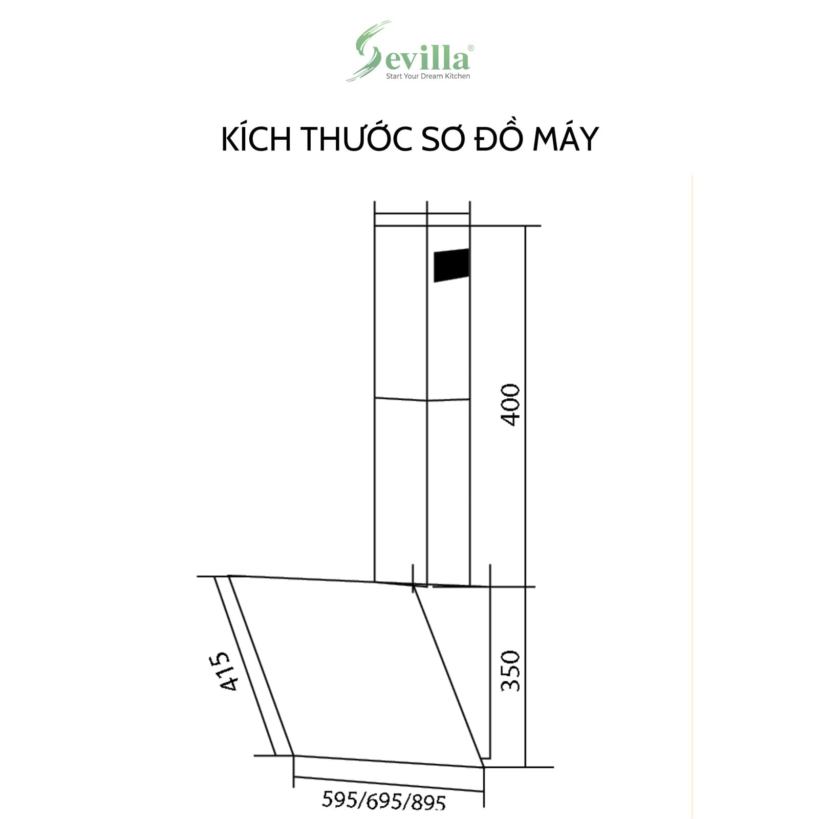 Bản vẽ kỹ thuật máy hút khói khử mùi kính vát cao cấp Sevilla SV-90KM2