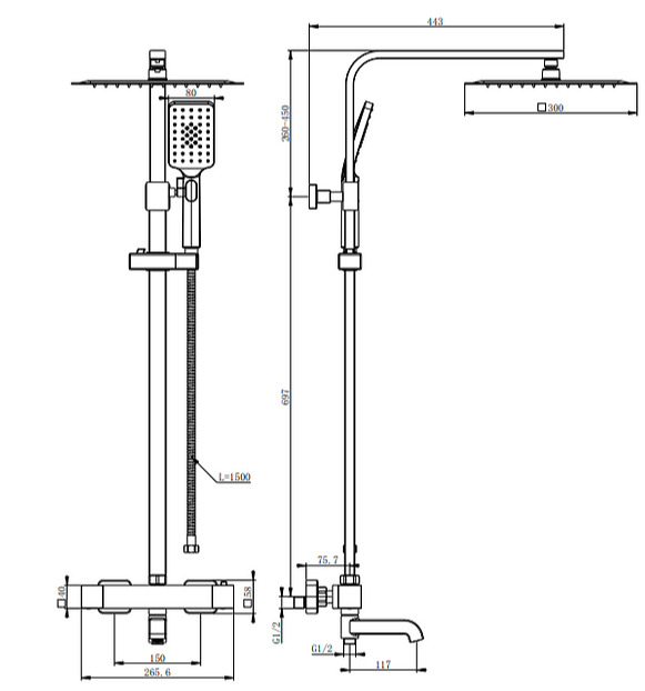 Bản vẽ kỹ thuật sen cây đứng nóng lạnh Clara CF-49355NE