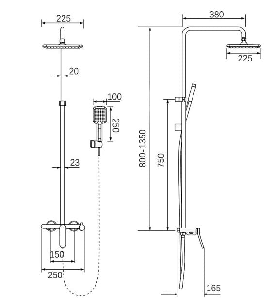 Bản vẽ kỹ thuật sen cây đứng nóng lạnh Clara CF-49355NE