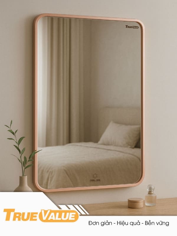 Gương khung nhôm màu champagne hình chữ nhật 50x70cm GLS VF14R30