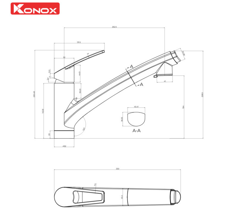 Bản vẽ kỹ thuật vòi rửa bát phong cách nội địa Nhật Bản Konox Kira Chrome