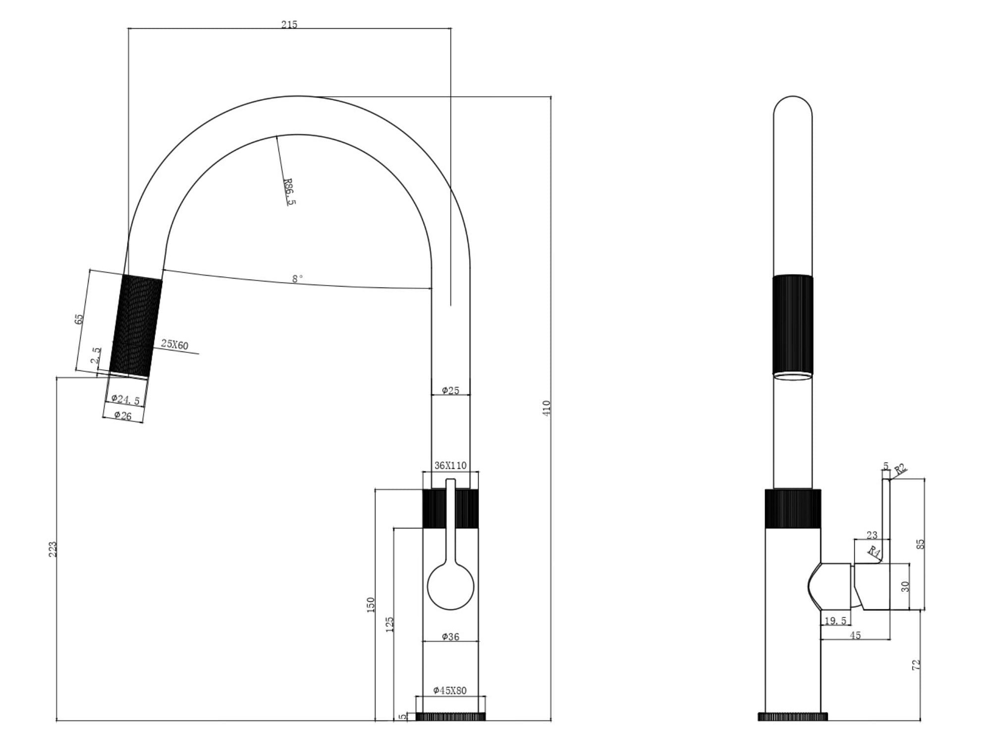 Bản vẽ kỹ thuật vòi rửa bát phong cách nội địa Nhật Bản Konox Kira Chrome