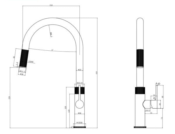 Bản vẽ kỹ thuật vòi rửa bát phong cách nội địa Nhật Bản Konox Kira Chrome
