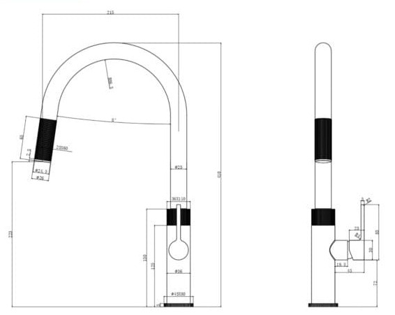 Bản vẽ kỹ thuật vòi rửa bát phong cách nội địa Nhật Bản Konox Kira Chrome