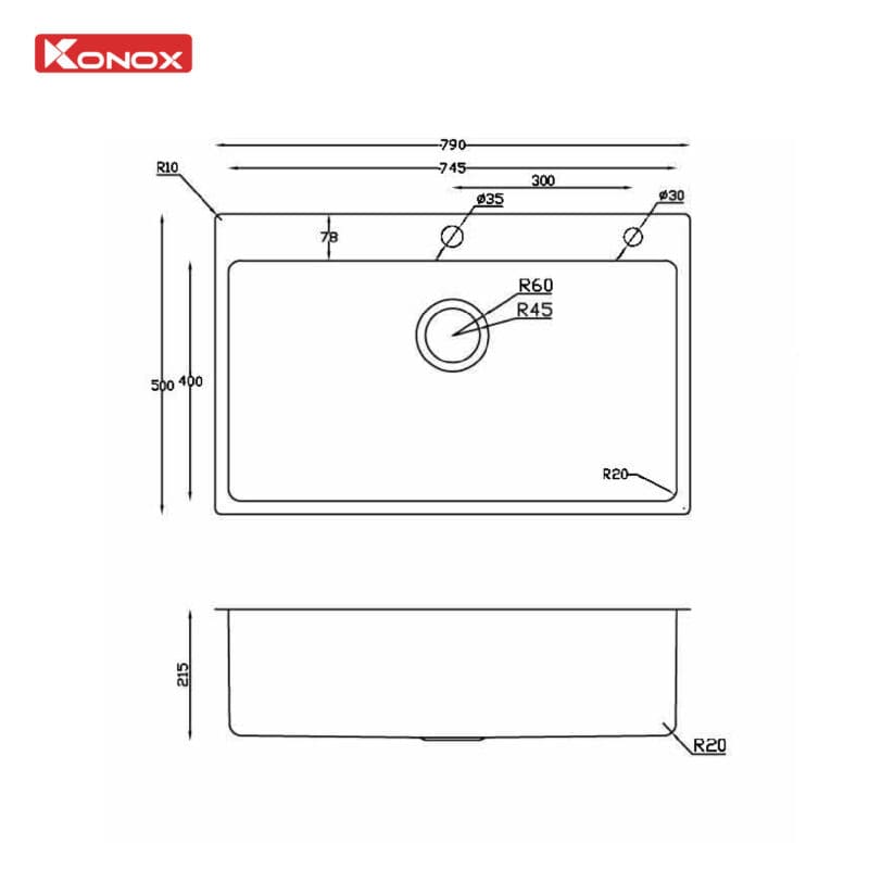 Chậu rửa bát 2 hố Konox KN8246DUA DEKOR