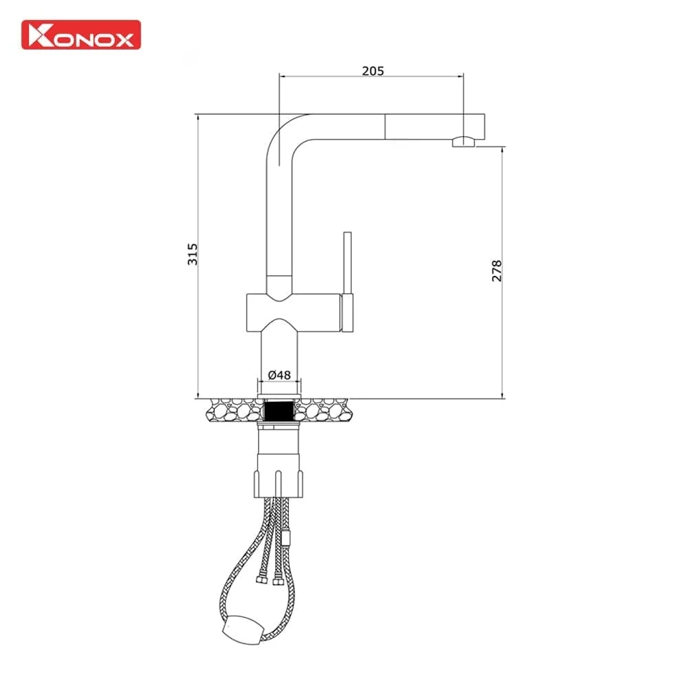 Bản vẽ kỹ thuật vòi rửa bát phong cách nội địa Nhật Bản Konox Kira Chrome