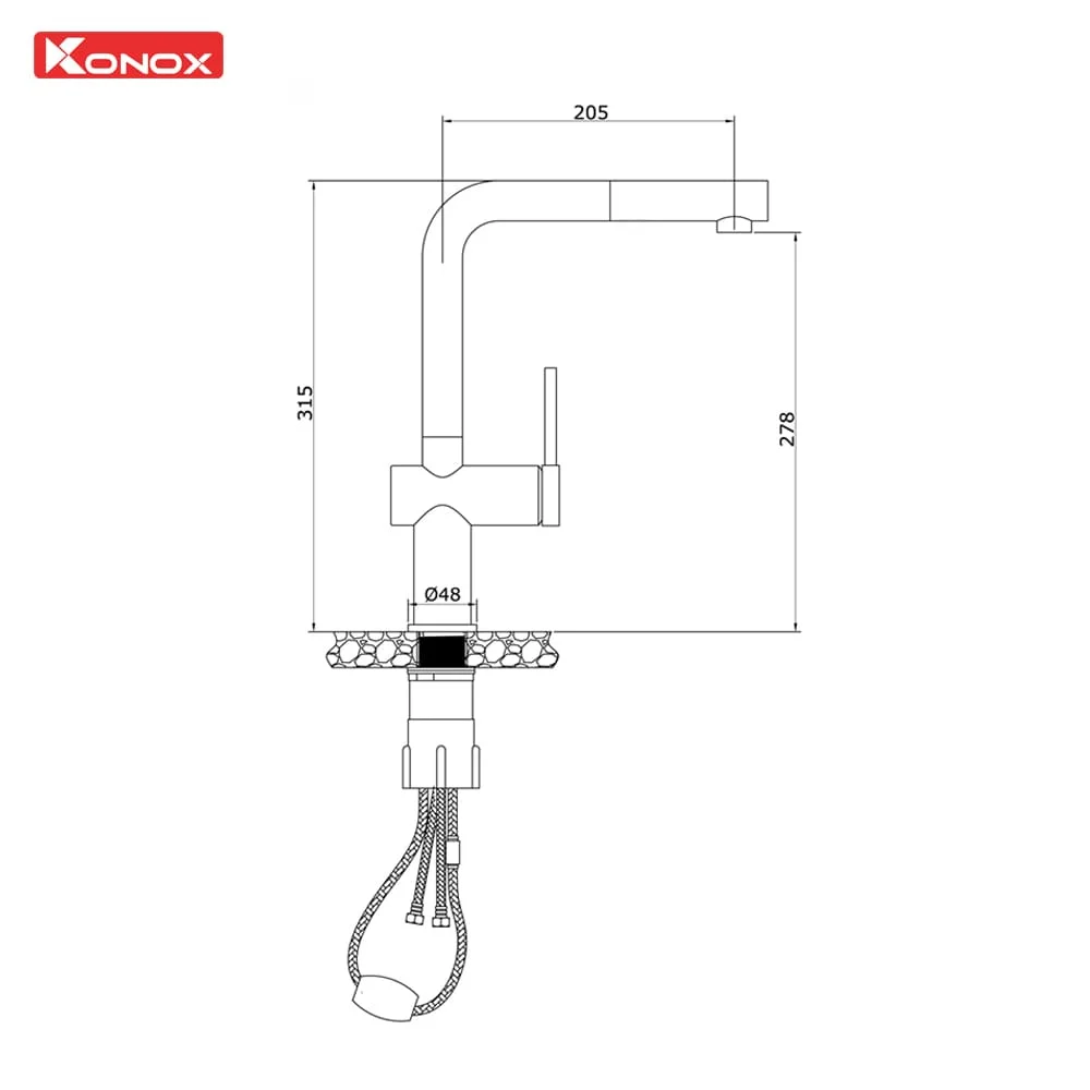 Bản vẽ kỹ thuật vòi rửa bát phong cách nội địa Nhật Bản Konox Kira Chrome