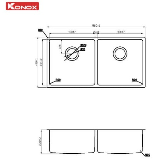 Chậu rửa bát 2 hố Konox KN8246DUA DEKOR