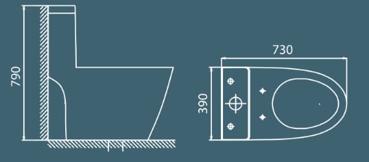 Bản vẽ kỹ thuật bồn Cầu Một Khối Nắp Êm Selta BENTLEY