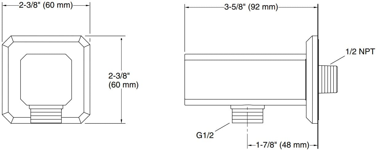 Bản vẽ cổ nối sen tắm Kallista P33385