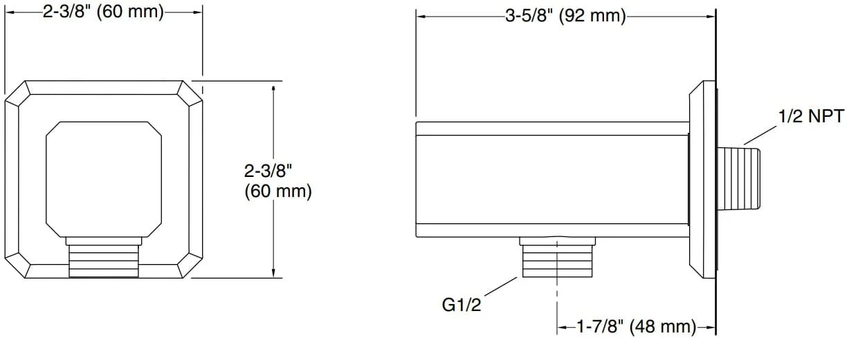 Bản vẽ cổ nối sen tắm Kallista P33385