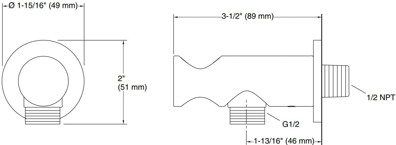 Bản vẽ cổ nối sen tắm Kallista P33386