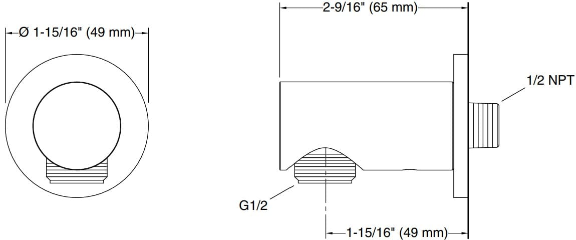 Bản vẽ cổ nối sen tắm Kallista P33387