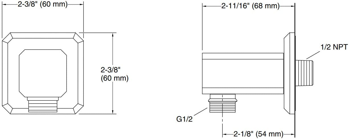 Bản vẽ cổ nối sen tắm Kallista P33388