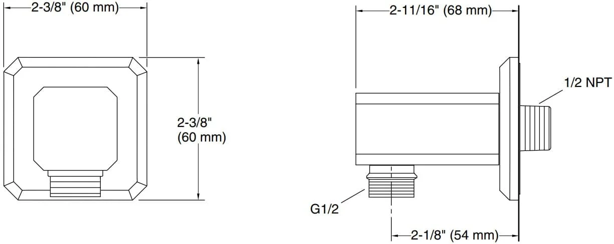 Bản vẽ cổ nối sen tắm Kallista P33388