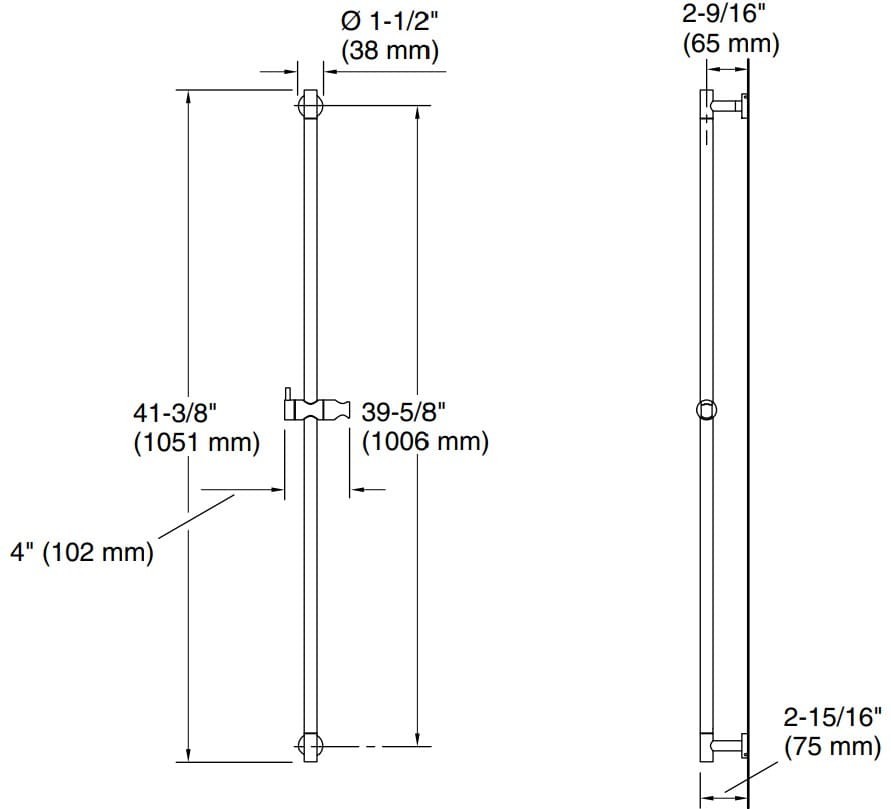 Bản vẽ thanh đỡ sen tắm Kallista P33390