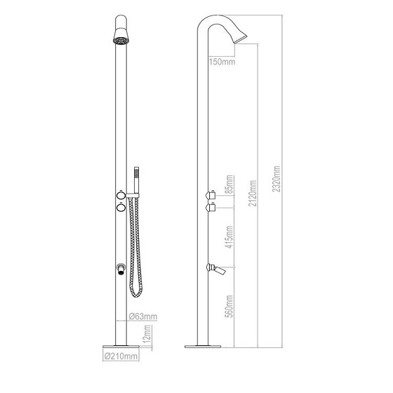 Bản vẽ kỹ thuật sen cây tắm nóng lạnh đặt ngoài trời Miken L-1099