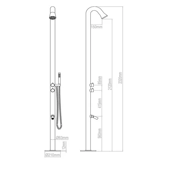 Bản vẽ kỹ thuật sen cây tắm nóng lạnh đặt ngoài trời Miken L-1099