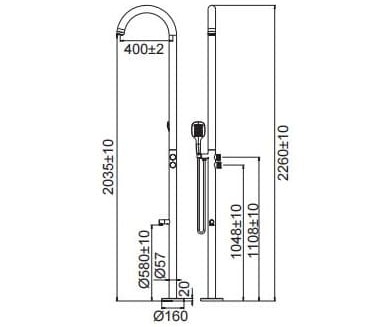 Bản vẽ kỹ thuật sen cây tắm nóng lạnh đặt ngoài trời Miken L-1099