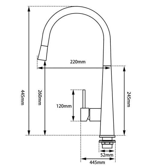 Bản vẽ kỹ thuật vòi chậu rửa bát nóng lạnh dây rút màu crom Miken MK-1902C