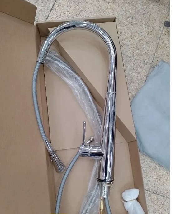 Vòi chậu rửa bát nóng lạnh dây rút màu crom Miken MK-1902C