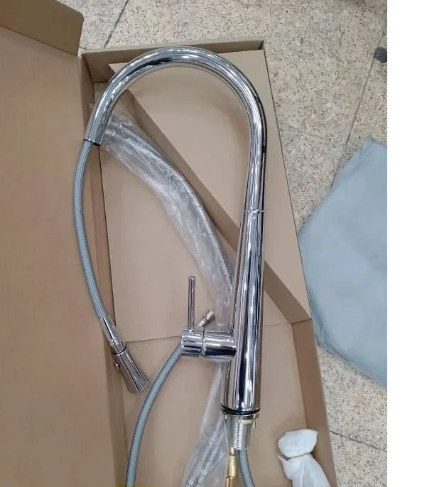 Vòi chậu rửa bát nóng lạnh dây rút màu crom Miken MK-1902C