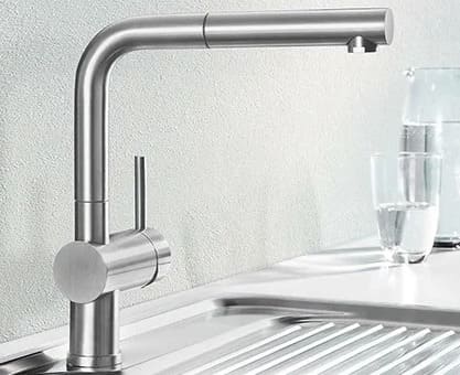 Vòi chậu rửa bát nóng lạnh dây rút màu crom Miken MK-1902C