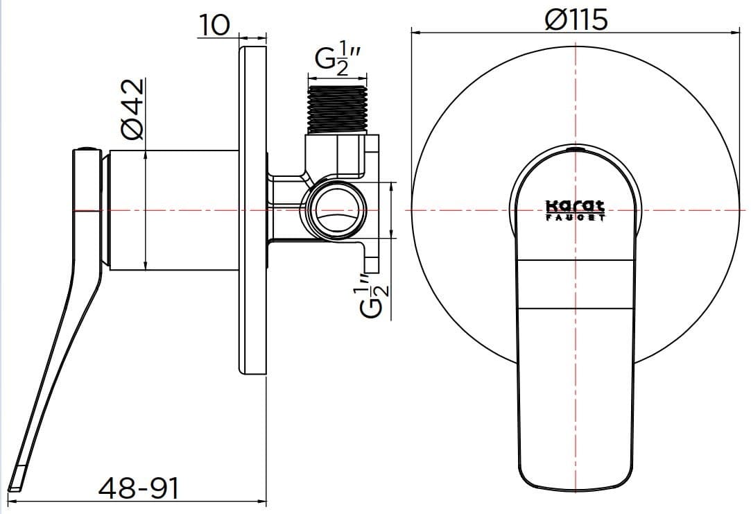 Bản vẽ van điều chỉnh gắn tường Kallista P34132-LV