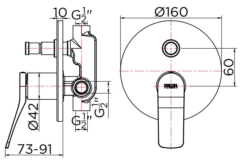 Bản vẽ van điều chỉnh gắn tường Kallista P34132-LV