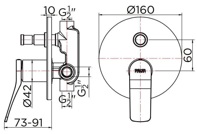 Bản vẽ van điều chỉnh gắn tường Kallista P34132-LV