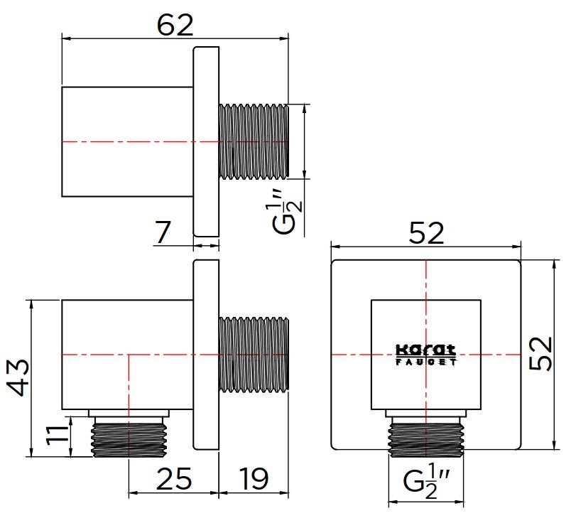 Bản vẽ kỹ thuật đầu nối sen âm tường Karat KP-01-811-41