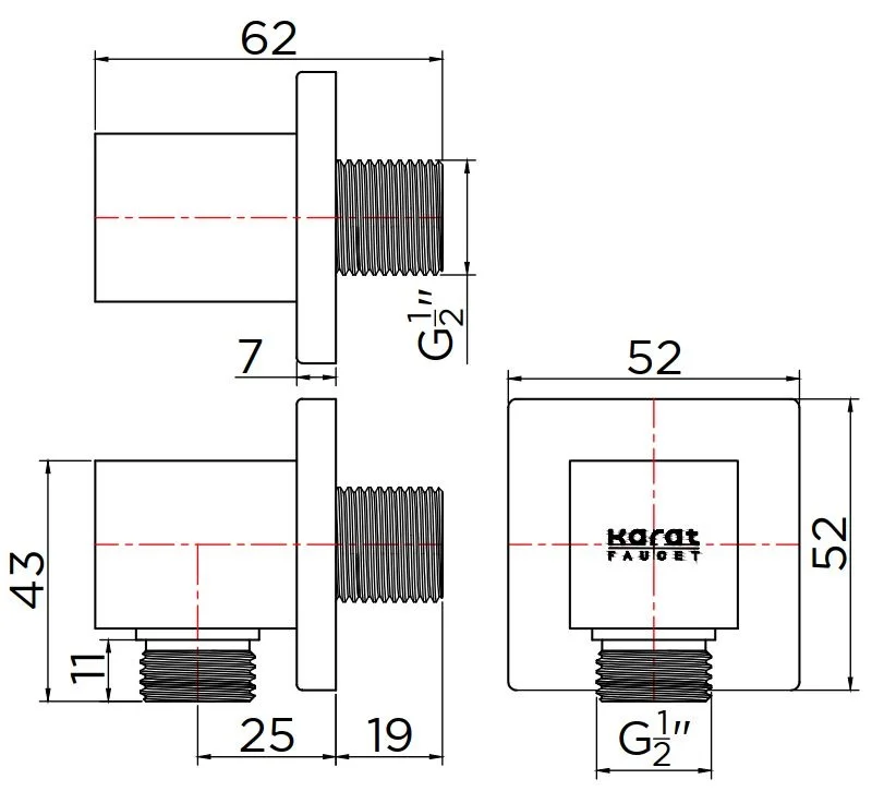 Bản vẽ kỹ thuật đầu nối sen âm tường Karat KP-01-811-41