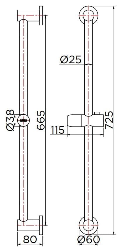 Bản vẽ thanh đỡ sen tắm Kallista P33390