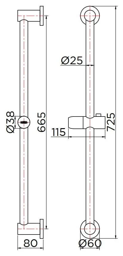 Bản vẽ thanh đỡ sen tắm Kallista P33390