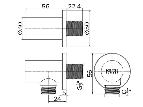 Bản vẽ kỹ thuật đầu nối sen âm tường Karat KP-01-811-41