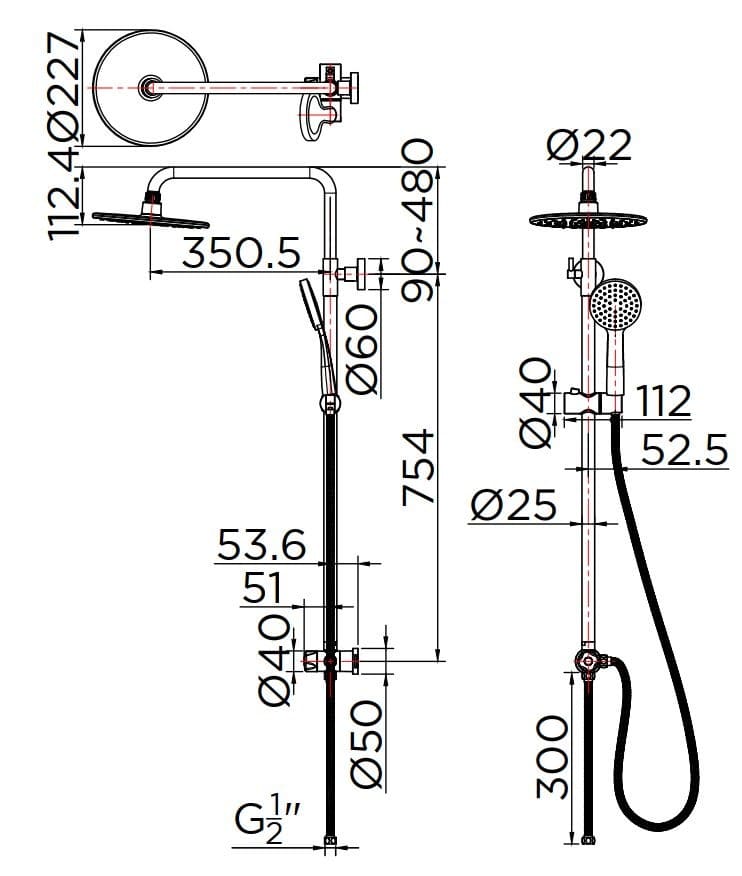Bộ cần sen tắm cây đứng Karat KRS-012-781-55