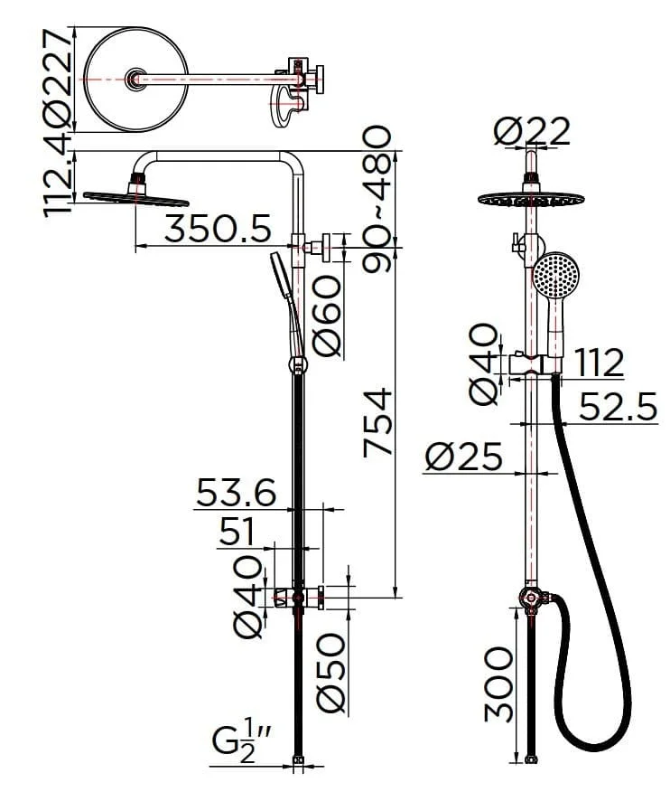 Bộ cần sen tắm cây đứng Karat KRS-012-781-55